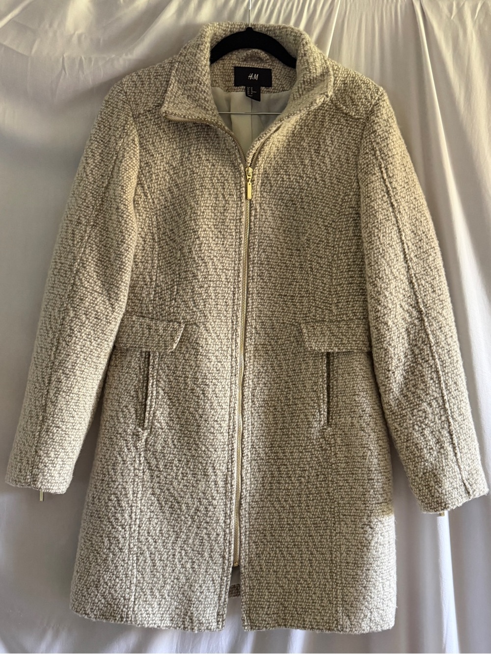 H&M Cream Bouclé Zip Jacket Pea Coat